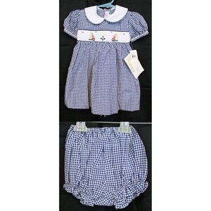 2pc House of Hatten Baby Dress Bloomers 18M SailBoat Beach Ocean Summer Collar